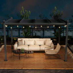Costway 4 X 2.9M Outdoor Aluminum Retractable Pergola Canopy Shelter Grape Trellis Grey - thumbnail 3