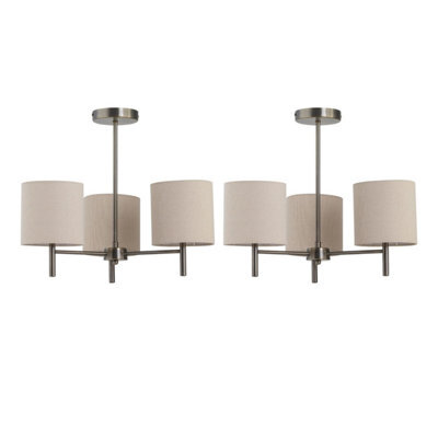 First Choice Lighting Set Of 2 Brea - Antique Brass Light Fittings With Natural Linen Shades - image 1