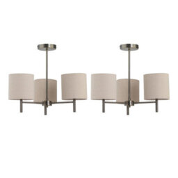 First Choice Lighting Set Of 2 Brea - Antique Brass Light Fittings With Natural Linen Shades
