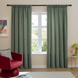 furn. Furn Soft Chenille Blackout Pencil Pleat Curtain Pair, Green, (W) 229 X (D) 229Cm - thumbnail 2