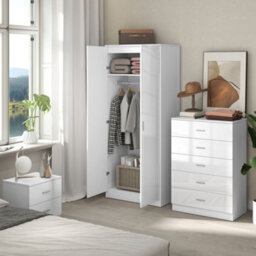 Wyld Haus Belatera High Gloss White 3-Piece Bedroom Furniture Set - Wardrobe, 5-Drawer Chest, 2-Drawer Bedside - thumbnail 9