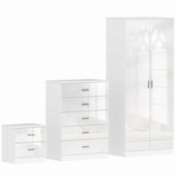 Wyld Haus Belatera High Gloss White 3-Piece Bedroom Furniture Set - Wardrobe, 5-Drawer Chest, 2-Drawer Bedside - thumbnail 2
