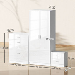 Wyld Haus Belatera High Gloss White 3-Piece Bedroom Furniture Set - Wardrobe, 5-Drawer Chest, 2-Drawer Bedside - thumbnail 4