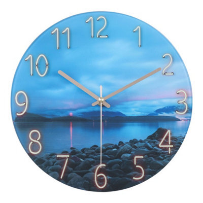 Living And Home 12 Inch Nordic Landscape Silent Wall Clock Frameless Tempered Glass Non Ticking Decorative Clock - image 1
