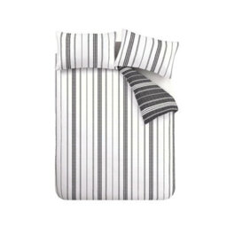Catherine Lansfield Harbour Stripe Reversible Double Duvet Cover Set With Pillowcases Black - thumbnail 5