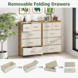 Costway Dresser For Bedroom 5-Drawer Bamboo Chest Of Drawers Vertical Storage Tower - thumbnail 4