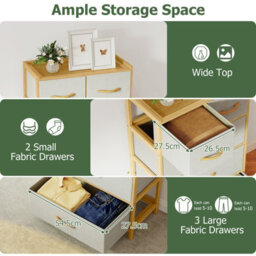 Costway Dresser For Bedroom 5-Drawer Bamboo Chest Of Drawers Vertical Storage Tower - thumbnail 6