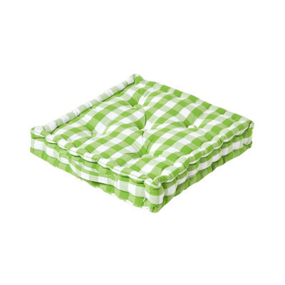 Homescapes Green Block Check Cotton Gingham Floor Cushion, 40 X 40 Cm - image 1