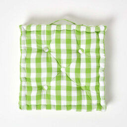 Homescapes Green Block Check Cotton Gingham Floor Cushion, 40 X 40 Cm - thumbnail 3