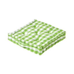 Homescapes Green Block Check Cotton Gingham Floor Cushion, 40 X 40 Cm