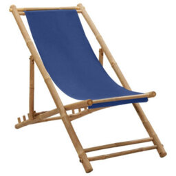 Berkfield Deck Chair Bamboo And Canvas Navy Blue - thumbnail 1