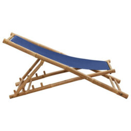 Berkfield Deck Chair Bamboo And Canvas Navy Blue - thumbnail 5
