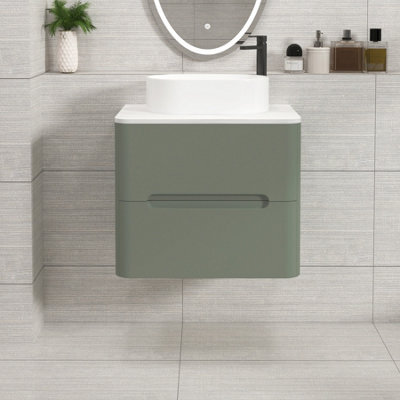 Royal Bathrooms Venice 600mm Sage Green Wall Mounted Bathroom Countertop Vanity Unit 2 Drawer With Peak Basin - image 1