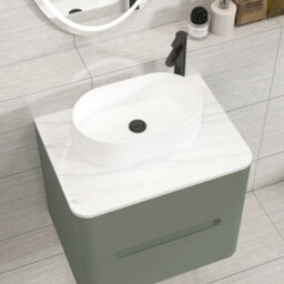 Royal Bathrooms Venice 600mm Sage Green Wall Mounted Bathroom Countertop Vanity Unit 2 Drawer With Peak Basin - thumbnail 6