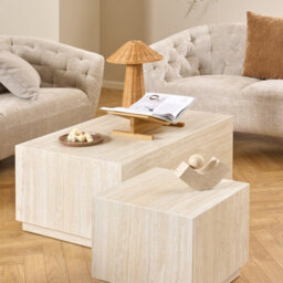 Furniture To Go Dice Square And Rectangular Coffee Table Set Of 2 In Travertine Rough Paper Effect - thumbnail 5