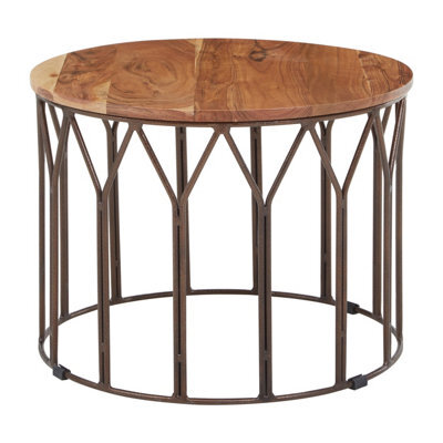Orsina Natural Mango Wood Large Side Table, Round Wooden Side Table With Iron Frame, Functional Accent Table - image 1