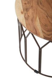 Orsina Natural Mango Wood Large Side Table, Round Wooden Side Table With Iron Frame, Functional Accent Table - thumbnail 3