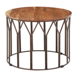 Orsina Natural Mango Wood Large Side Table, Round Wooden Side Table With Iron Frame, Functional Accent Table - thumbnail 1