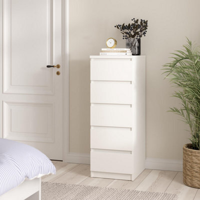 Tvilum Esla Matt White No Effect 5 Drawer Tall Chest (H)1113mm (W)404mm (D)500mm - image 1