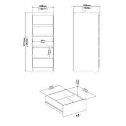 Tvilum Esla Matt White No Effect 5 Drawer Tall Chest (H)1113mm (W)404mm (D)500mm - thumbnail 8