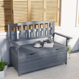 Outsunny Garden Storage Bench, 2 Seater Fir Wood Outdoor Bench, Dark Grey - thumbnail 1