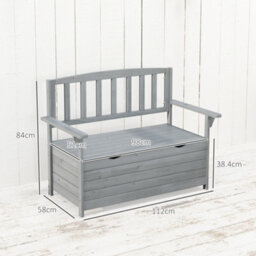Outsunny Garden Storage Bench, 2 Seater Fir Wood Outdoor Bench, Dark Grey - thumbnail 3
