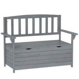 Outsunny Garden Storage Bench, 2 Seater Fir Wood Outdoor Bench, Dark Grey - thumbnail 2