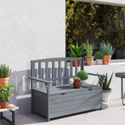 Outsunny Garden Storage Bench, 2 Seater Fir Wood Outdoor Bench, Dark Grey - thumbnail 6