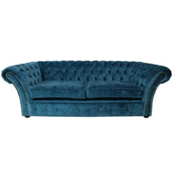 Chesterfield 3 Seater Sofa Modena Peacock Blue Fabric In Balmoral Style - thumbnail 1