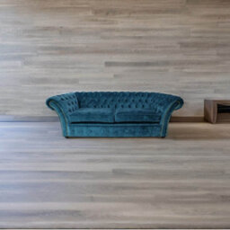 Chesterfield 3 Seater Sofa Modena Peacock Blue Fabric In Balmoral Style - thumbnail 3