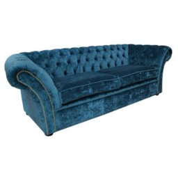 Chesterfield 3 Seater Sofa Modena Peacock Blue Fabric In Balmoral Style - thumbnail 2