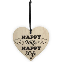 Red Ocean Happy Wife Happy Life Wooden Hanging Heart Love Plaque - thumbnail 5