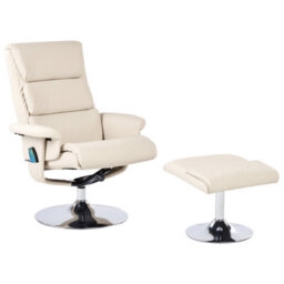 Beliani Massage Chair Legend With Footstool Faux Leather Light Beige - thumbnail 1