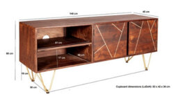 Loft Solid Wood And Metal Gold Legs 2 Shelves & 2 Doors Plasma Media Unit - thumbnail 4