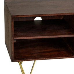 Loft Solid Wood And Metal Gold Legs 2 Shelves & 2 Doors Plasma Media Unit - thumbnail 5