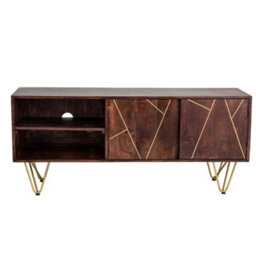 Loft Solid Wood And Metal Gold Legs 2 Shelves & 2 Doors Plasma Media Unit - thumbnail 9