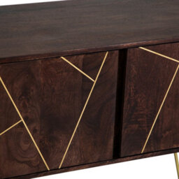 Loft Solid Wood And Metal Gold Legs 2 Shelves & 2 Doors Plasma Media Unit - thumbnail 7
