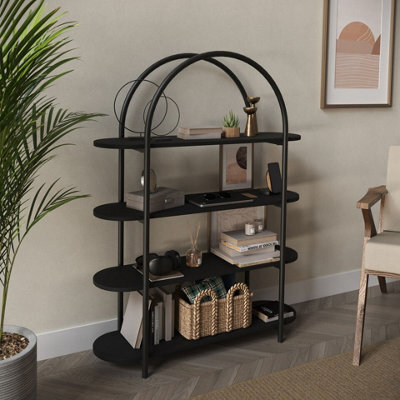Urbn-Living Urbnliving 118Cm Height 4 Tier Black Wooden Shelving Arched Unit Storage Bookcase Display Shelves - image 1