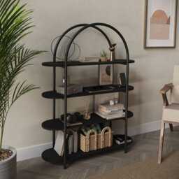 Urbn-Living Urbnliving 118Cm Height 4 Tier Black Wooden Shelving Arched Unit Storage Bookcase Display Shelves - thumbnail 1