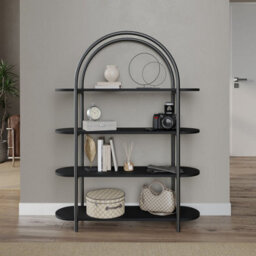 Urbn-Living Urbnliving 118Cm Height 4 Tier Black Wooden Shelving Arched Unit Storage Bookcase Display Shelves - thumbnail 2