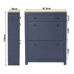 Blue 3 Drawers Shoes Cabinet Storage Shoe Rack Wooden Stand Cupboard Unit Organiser - thumbnail 2