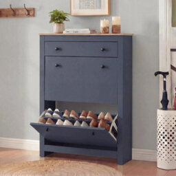 Blue 3 Drawers Shoes Cabinet Storage Shoe Rack Wooden Stand Cupboard Unit Organiser