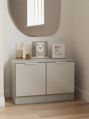 Poole Compact 2 Door Tv & Media Unit In Uniform Grey Gloss & Dusk Grey (Ready Assembled) - image 1