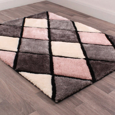 Geometric Blush Shaggy Geometric Optical Modern Sparkle Rug For Living Room And Bedroom-80Cm X 150Cm - image 1