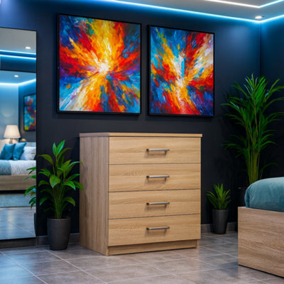 Harmin Sonoma Oak 4 Drawer Chest Bedroom Furniture - Height 68.5 Cm X Width 60 Cm X Depth 40 Cm - image 1