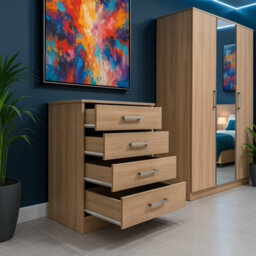 Harmin Sonoma Oak 4 Drawer Chest Bedroom Furniture - Height 68.5 Cm X Width 60 Cm X Depth 40 Cm - thumbnail 4
