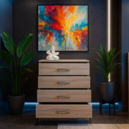 Harmin Sonoma Oak 4 Drawer Chest Bedroom Furniture - Height 68.5 Cm X Width 60 Cm X Depth 40 Cm - thumbnail 3