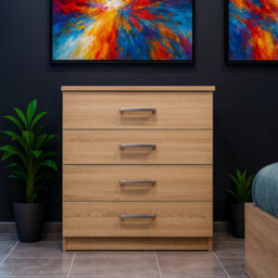 Harmin Sonoma Oak 4 Drawer Chest Bedroom Furniture - Height 68.5 Cm X Width 60 Cm X Depth 40 Cm - thumbnail 2