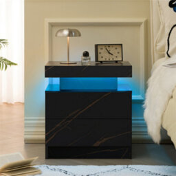 Abrihome Nightstand Led Bedside Table Cabinet Lights Modern End Side With 2 Drawers For Bedroom (Black Gold) - thumbnail 1