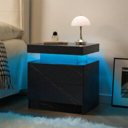 Abrihome Nightstand Led Bedside Table Cabinet Lights Modern End Side With 2 Drawers For Bedroom (Black Gold) - thumbnail 5
